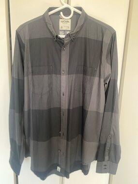 OURCASTE Men's Grey Striped Button-Down Shirt LARGE